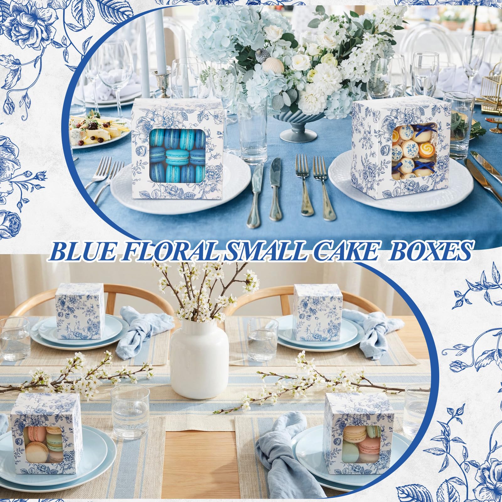 Amazon.com: Chivertion 50 Pack Blue Floral Cookie Boxes with